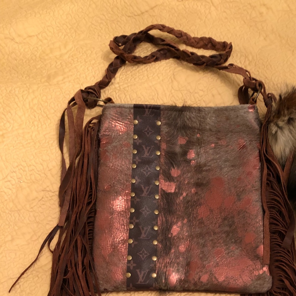 Repurposed Louis Vuitton and Cowhide Crossbody